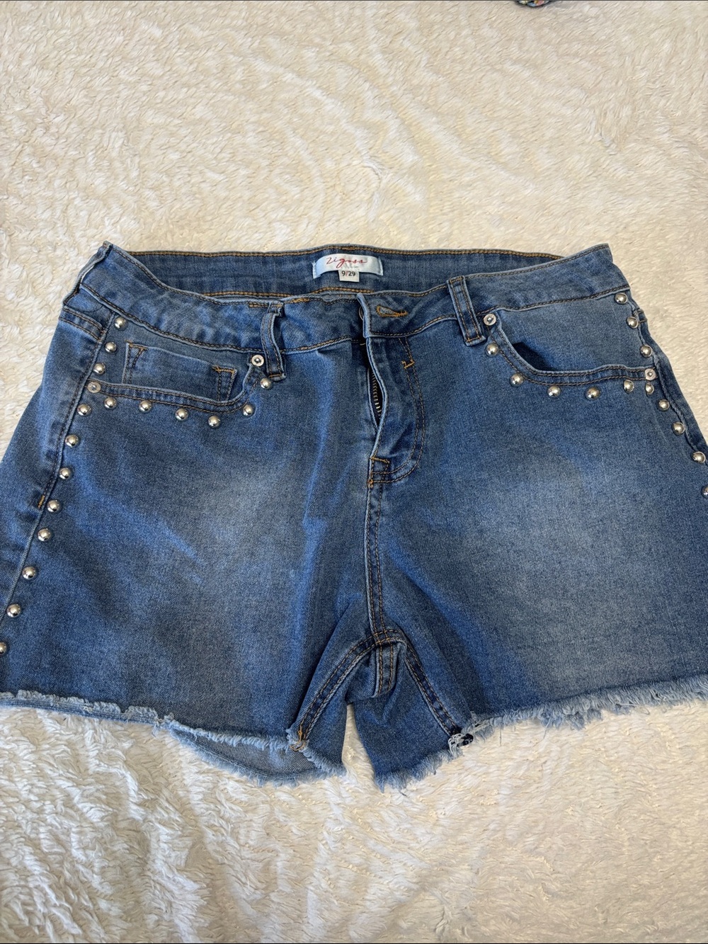 Women's Blue Denim Studded Jean Shorts